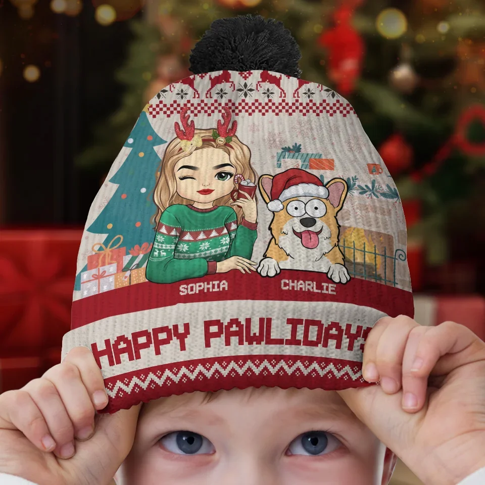 Season's Greetings From My Furry Family To Yours - Dog & Cat Personalized Custom Christmas Beanie Hat - Christmas Gift For Pet Owners, Pet Lovers - Image 6