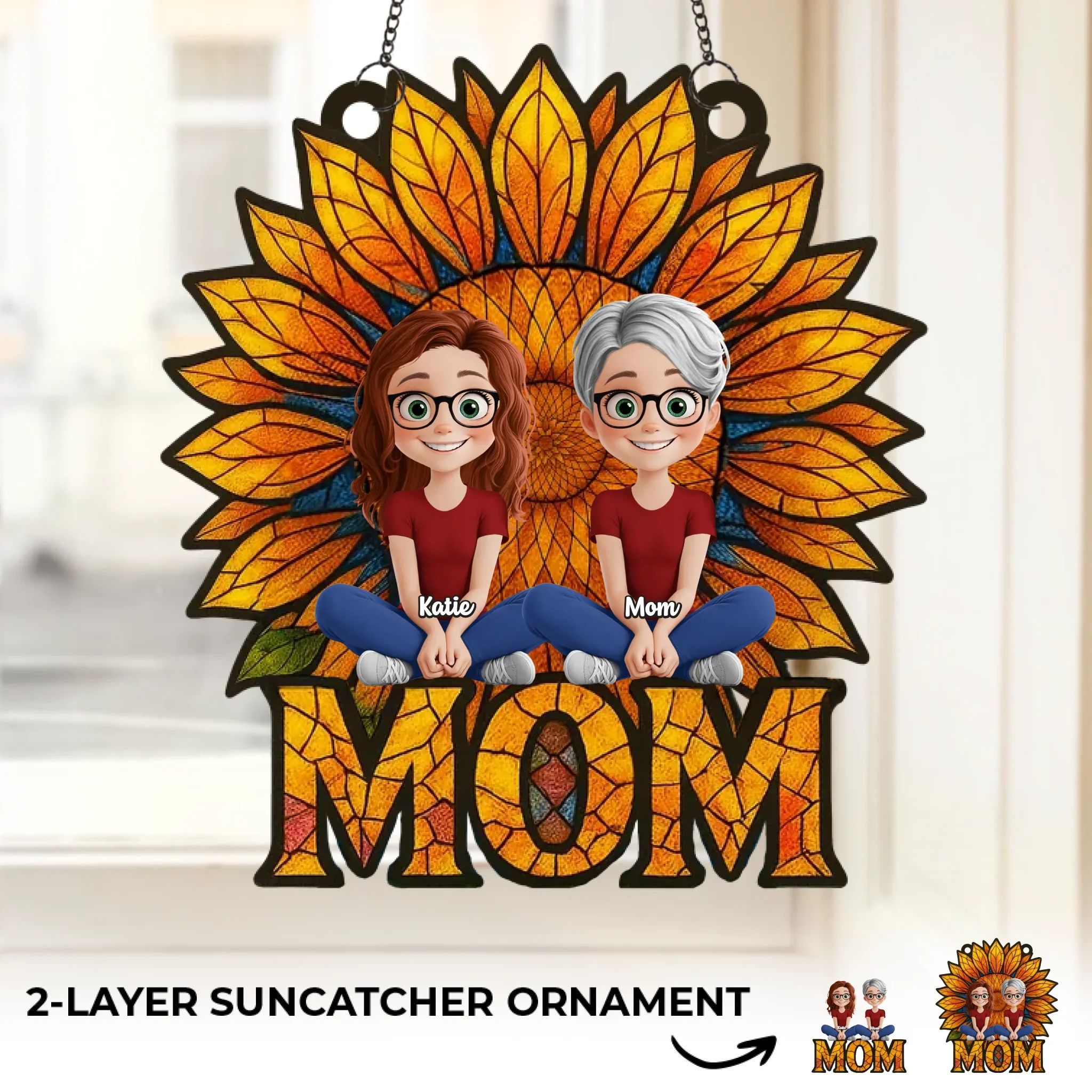 She’s The Sunshine That Holds Us Together - Family Personalized Window Hanging Suncatcher Ornament - Mother's Day, Gift For Mom, Grandma - Image 2