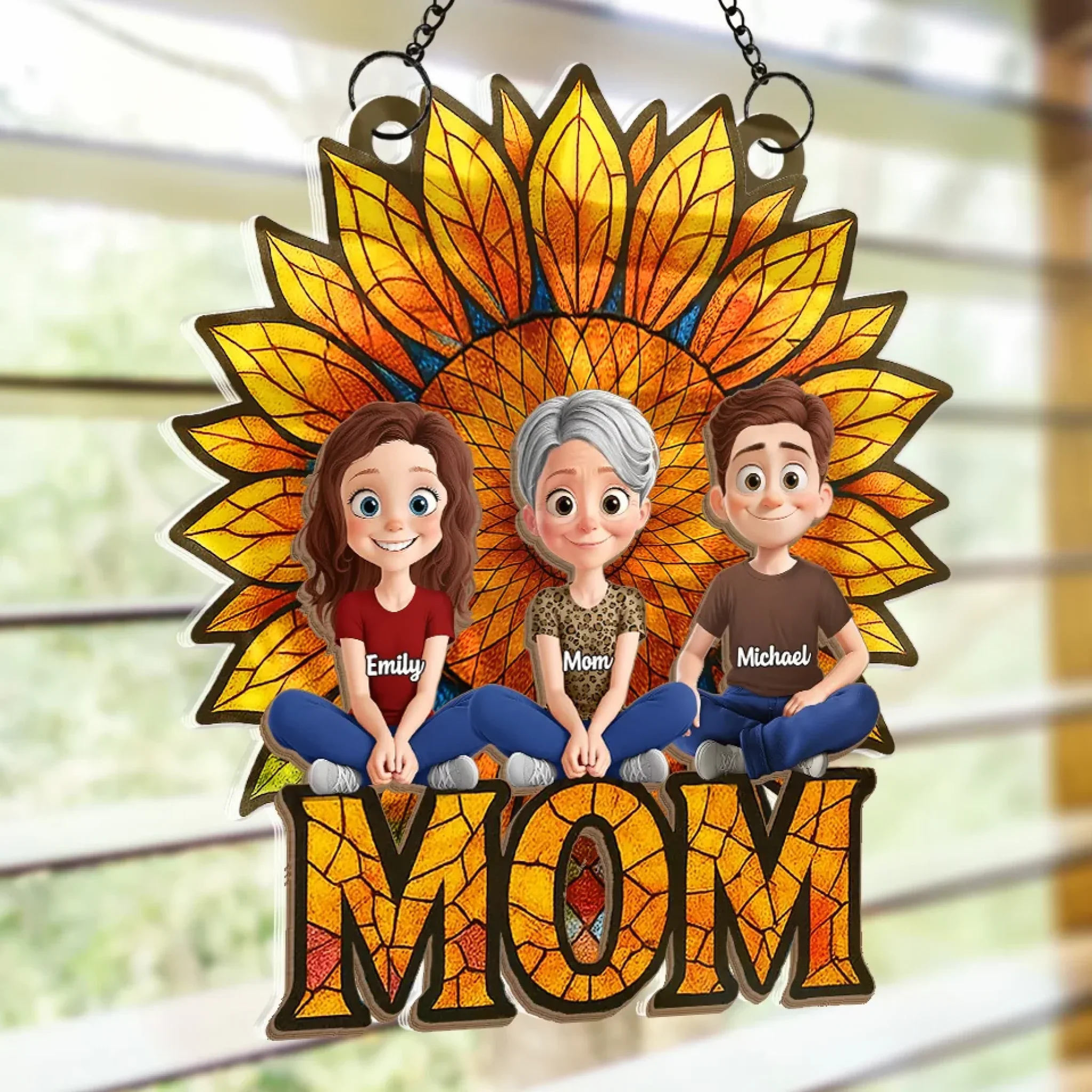 She’s The Sunshine That Holds Us Together - Family Personalized Window Hanging Suncatcher Ornament - Mother's Day, Gift For Mom, Grandma - Image 4