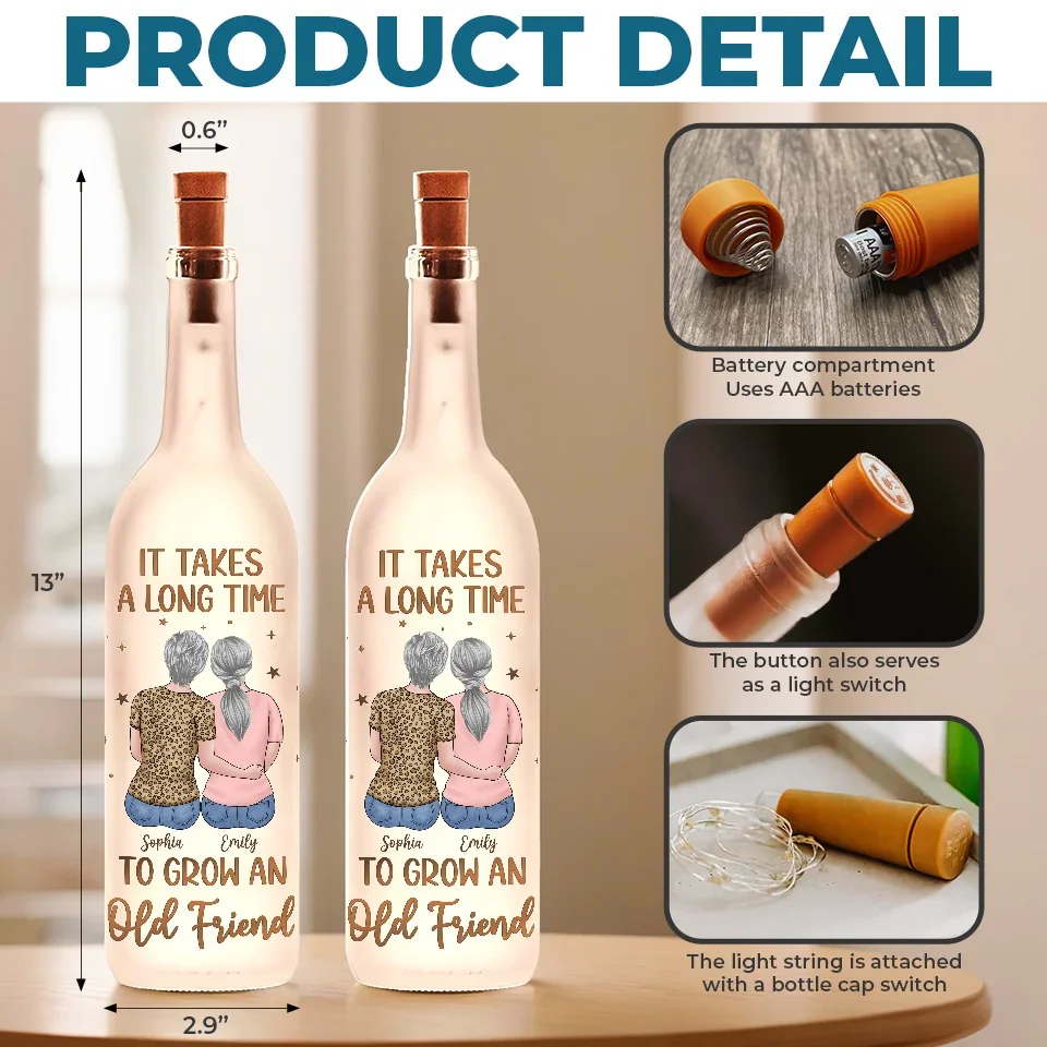 Side By Side, Through Thick And Thin - Bestie Personalized Custom Bottle Lamp - Gift For Best Friends, BFF, Sisters - Image 5