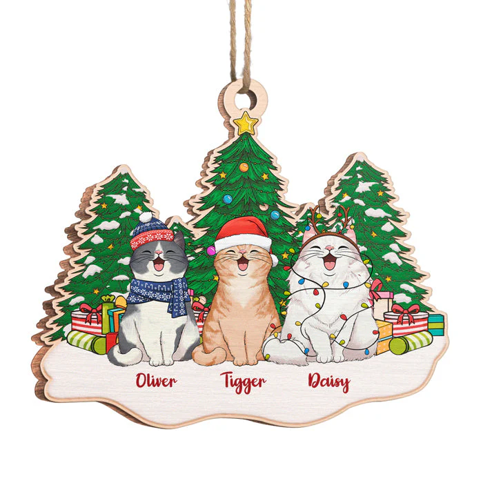 Sitting On Snow Christmas Tree - Dog & Cat Personalized Custom Ornament - Wood Unique Shaped - Christmas Gift For Pet Owners, Pet Lovers - Image 2
