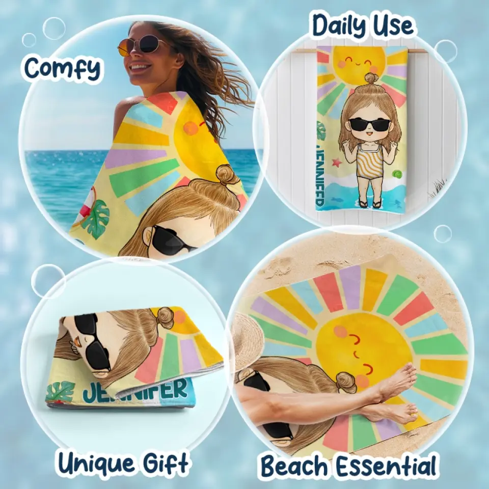 Smell The Sea And Feel The Sky - Family Personalized Custom Beach Towel - Summer Vacation Gift, Birthday Pool Party Gift For Family Members - Image 5