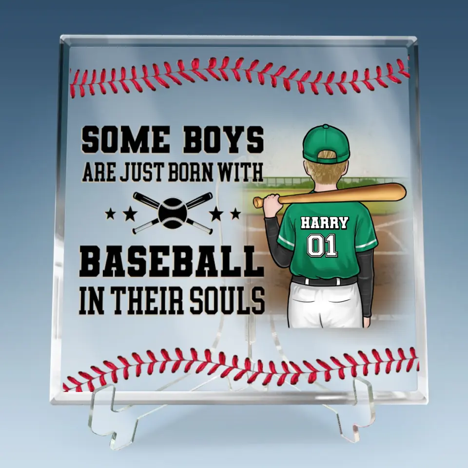Some Boys Are Just Born With Baseball In Their Souls - Family Personalized Custom Square Shaped Acrylic Plaque - Gift For Family Members, Baseball Players, Baseball Lovers - Image 6
