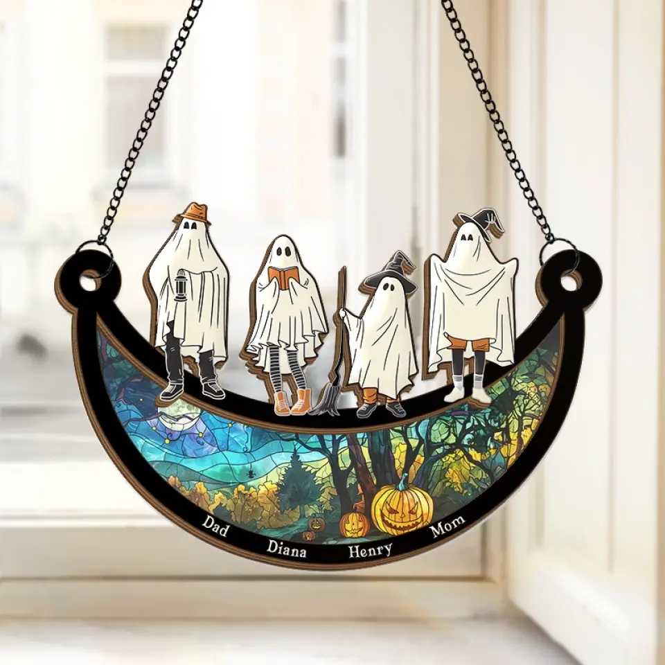 Spooky Season Is Here - Family Personalized Window Hanging Suncatcher - Halloween Gift For Family Members
