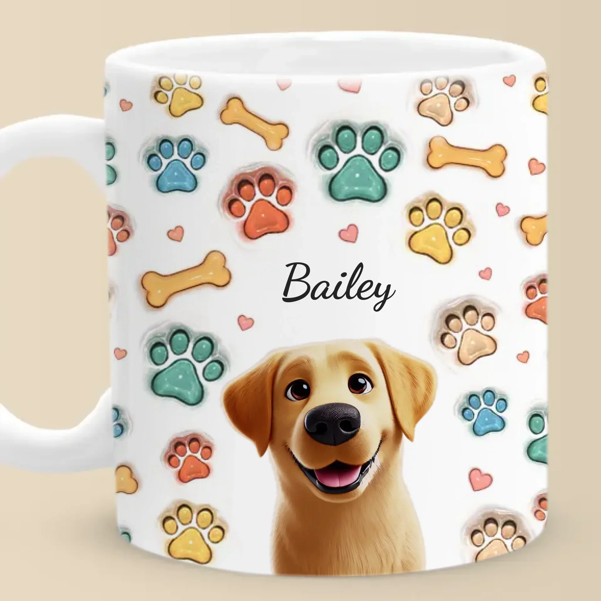 Stay Pawsitive, Wag More, Bark Less - Dog & Cat Personalized Custom 3D Inflated Effect Printed Mug - Gift For Pet Owners, Pet Lovers - Image 2
