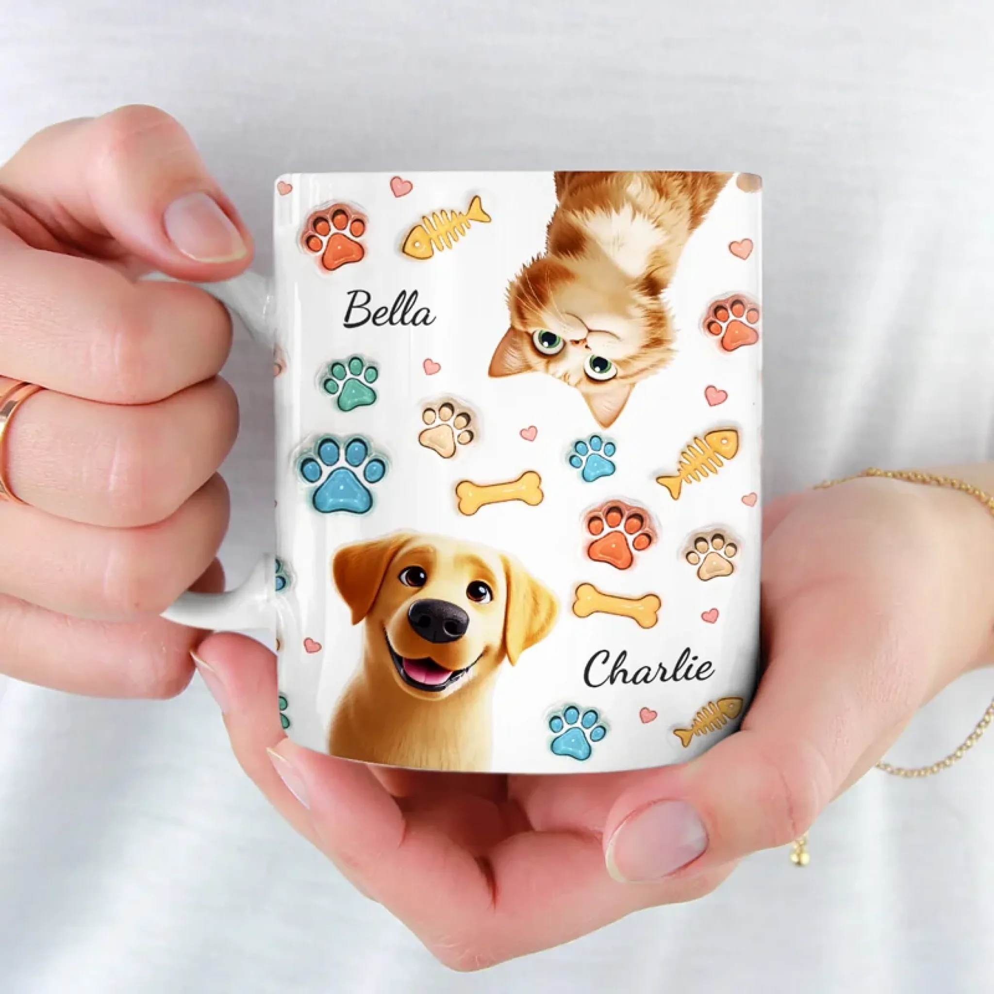 Stay Pawsitive, Wag More, Bark Less - Dog & Cat Personalized Custom 3D Inflated Effect Printed Mug - Gift For Pet Owners, Pet Lovers - Image 4