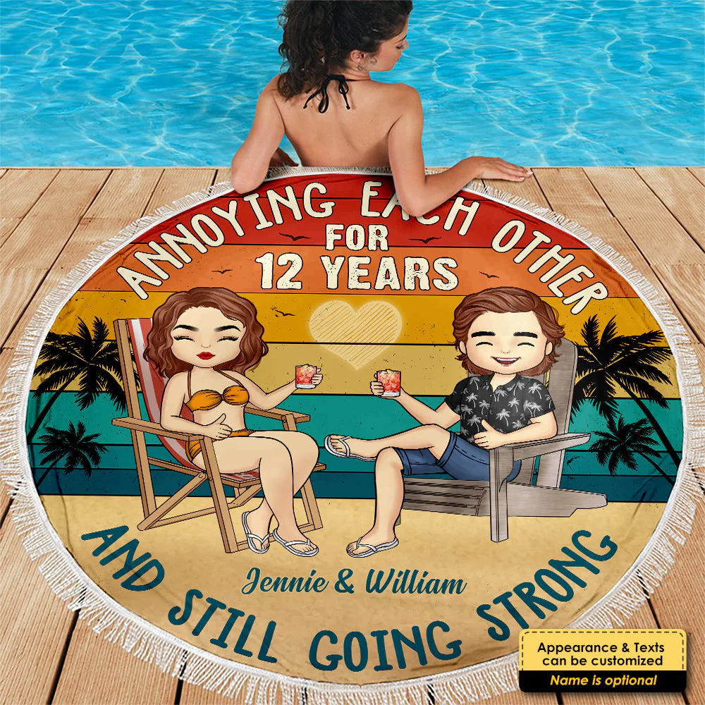 Still Going Strong - Personalized Round Beach Towel - Gift For Couples, Husband Wife - Image 3