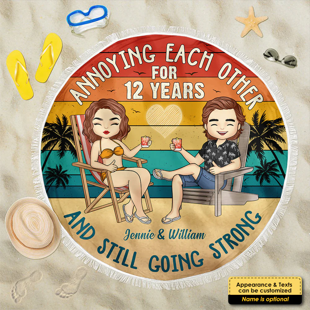 Still Going Strong - Personalized Round Beach Towel - Gift For Couples, Husband Wife - Image 4