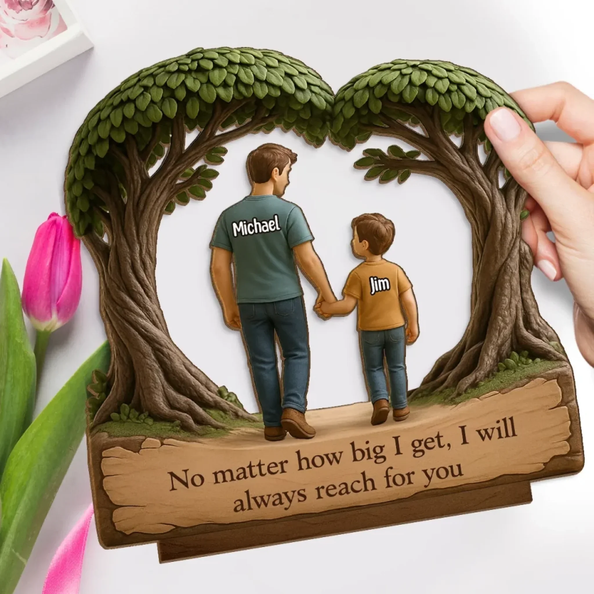 Still Growing, Still Holding On - Family Personalized Custom Shaped 2-Layered Wooden Plaque With Flat Stand - Father's Day, House Warming Gift For Dad, Grandpa - Image 4