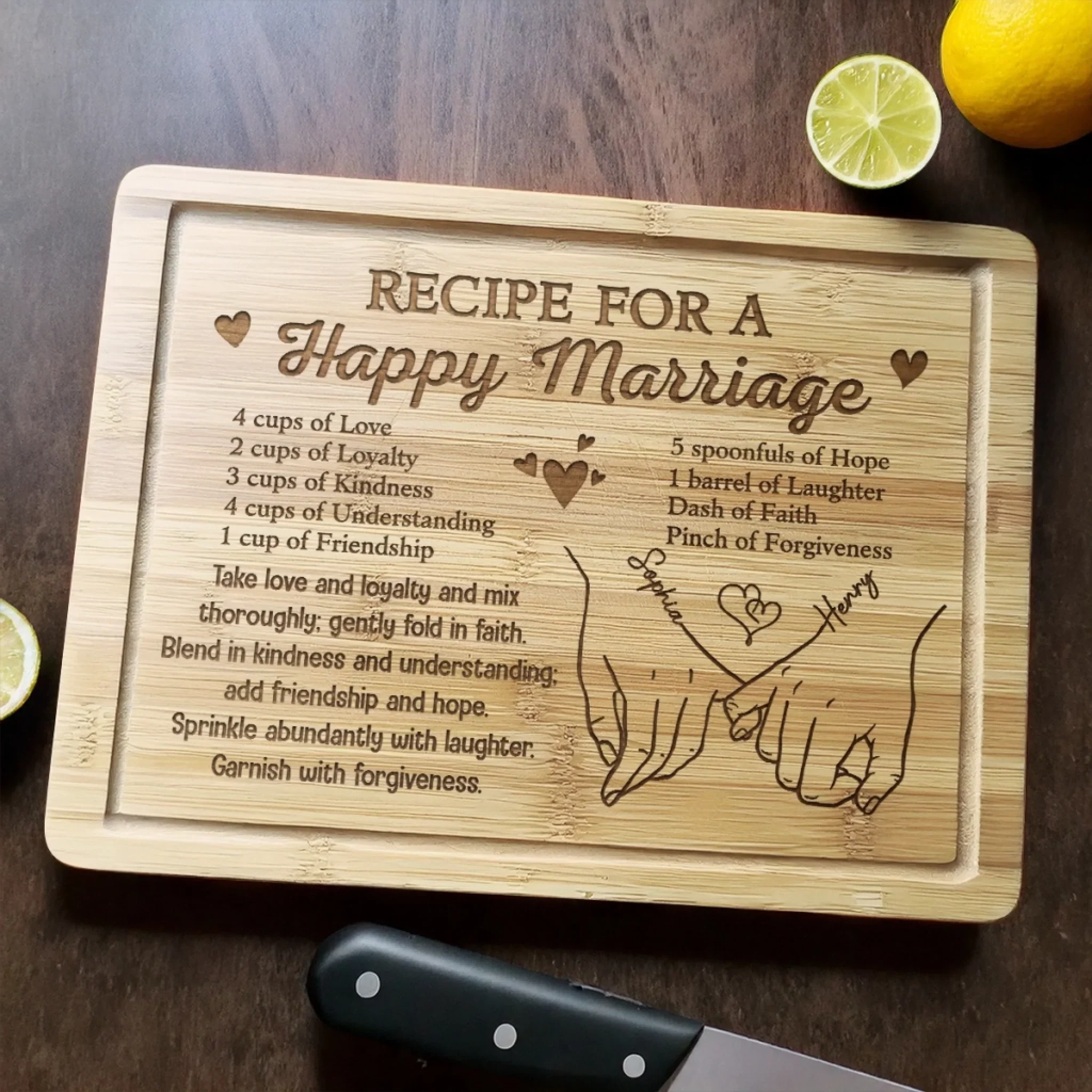 Stirred With Love Since Day One - Couple Personalized Custom Engraved Wooden Cutting Board - Gift For Husband Wife, Anniversary - Image 3