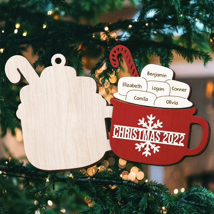 Sugar Cocoa Marshmallows - Personalized Custom Marshmallow Shaped 2 Layered Wood Christmas Ornament - Gift For Family Members, Christmas Gift - Image 3