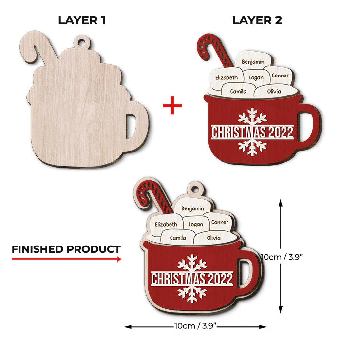 Sugar Cocoa Marshmallows - Personalized Custom Marshmallow Shaped 2 Layered Wood Christmas Ornament - Gift For Family Members, Christmas Gift - Image 4