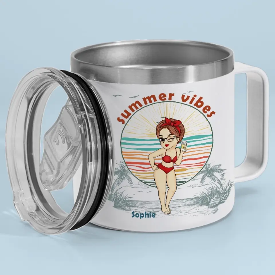 Summer Is Better With Bestie - Bestie Personalized Custom 14oz Stainless Steel Tumbler With Handle - Summer Vacation Gift For Best Friends, BFF, Sisters - Image 2
