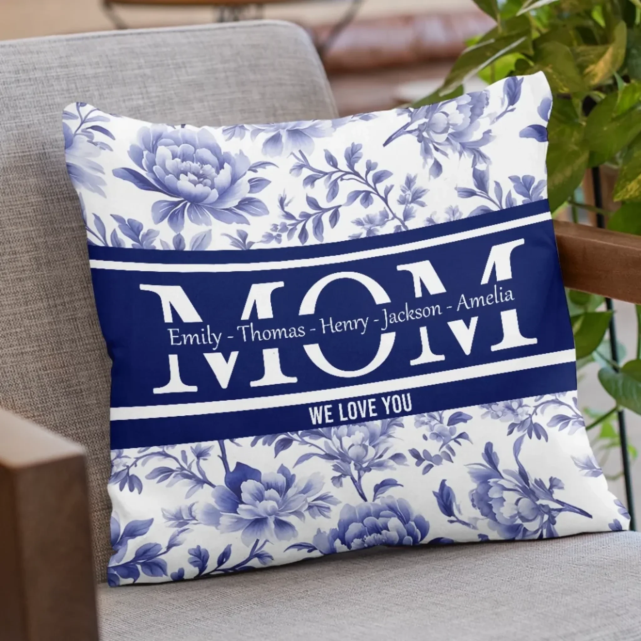 Surrounded By Love, Wrapped In Her Arms - Family Personalized Custom Pillow - Mother's Day, Gift For Mom, Grandma - Image 3