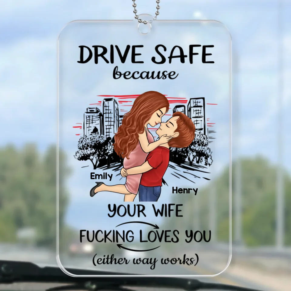Take Care On The Road, You Mean The World To Me - Couple Personalized Custom Car Ornament - Acrylic Custom Shaped - Gift For Husband Wife, Anniversary - Image 2