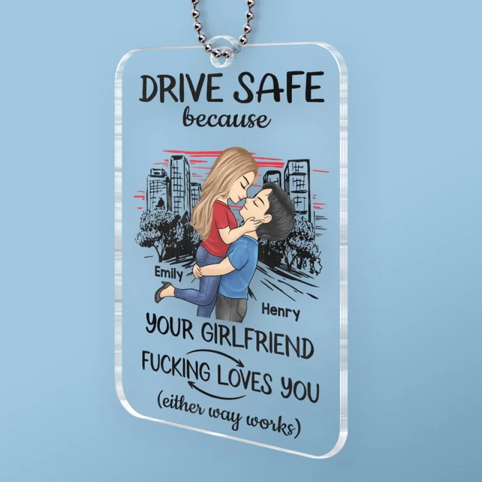 Take Care On The Road, You Mean The World To Me - Couple Personalized Custom Car Ornament - Acrylic Custom Shaped - Gift For Husband Wife, Anniversary - Image 3