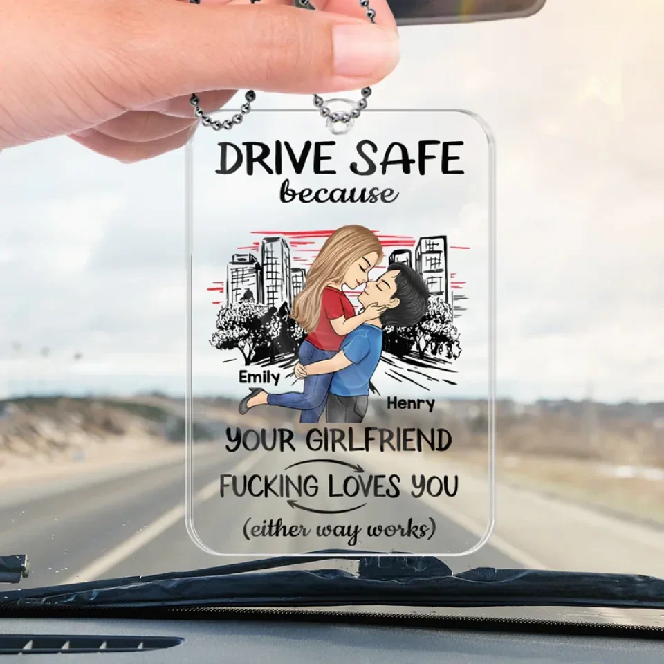 Take Care On The Road, You Mean The World To Me - Couple Personalized Custom Car Ornament - Acrylic Custom Shaped - Gift For Husband Wife, Anniversary - Image 4