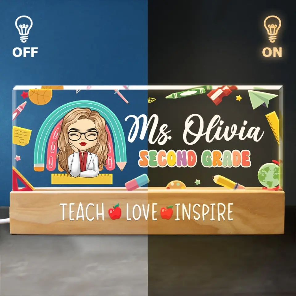 Teach Love Inspire - Teacher Personalized Custom Acrylic Letters 3D LED Night Light - Gift For Teacher - Image 4