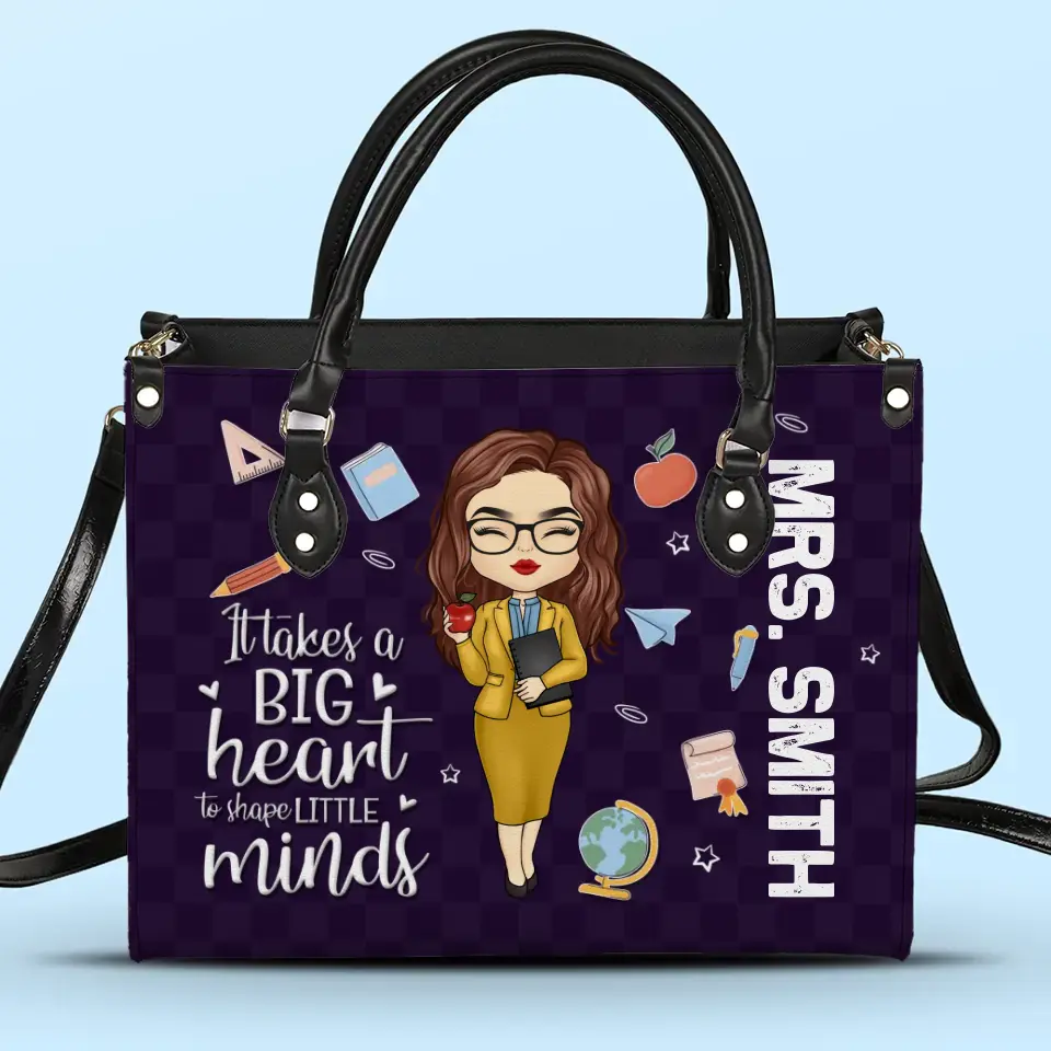 Teaching Is Heart Work - Teacher Personalized Custom Leather Handbag - Gift For Teacher - Image 2