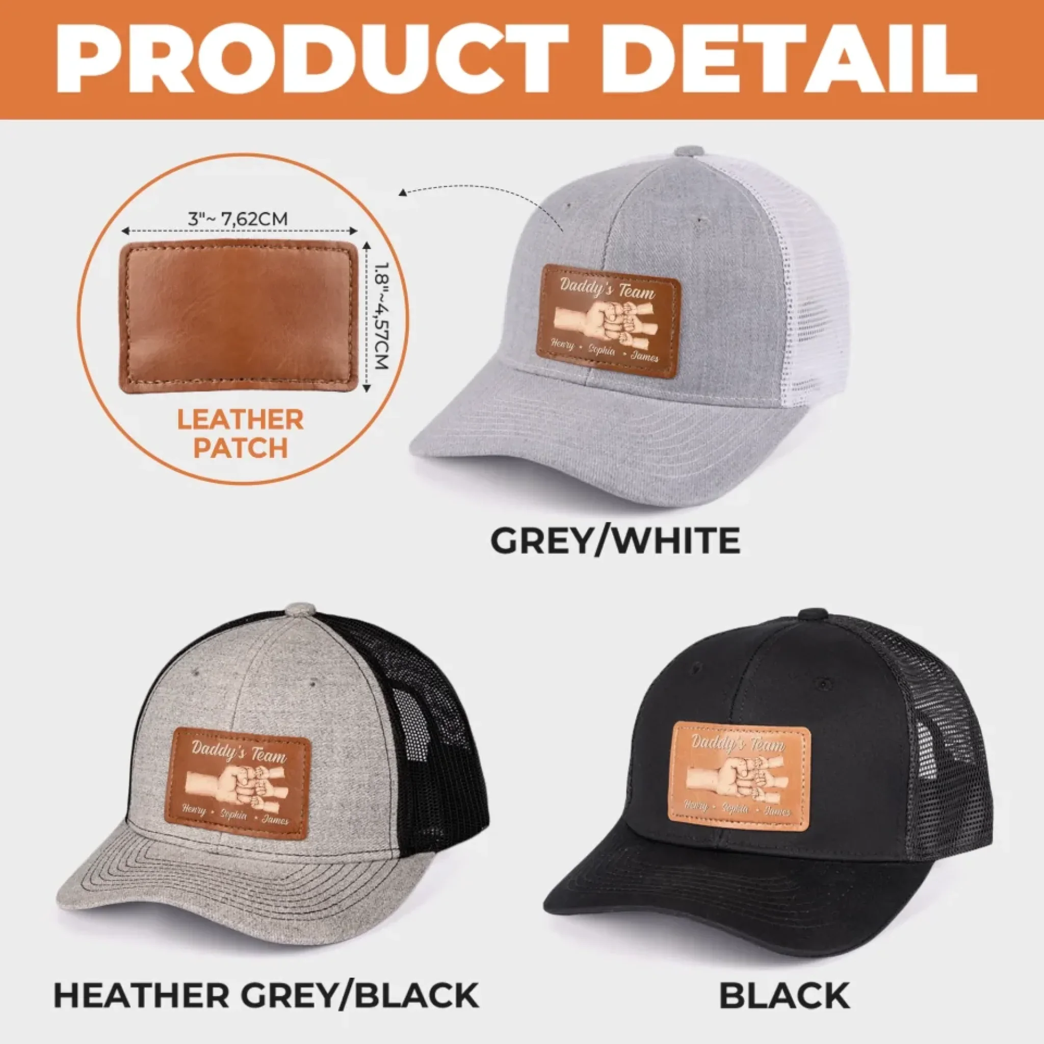 Team Daddy, No Substitutes - Family Personalized Custom Leather Patch Hat - Father's Day, Gift For Dad, Grandpa - Image 10