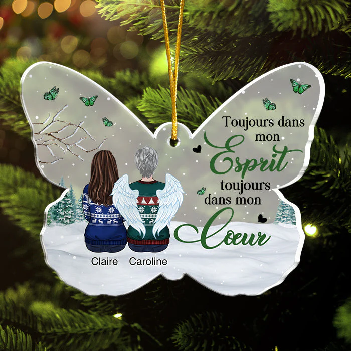 Tes ailes étaient prêtes mais mon cœur n'était pas - French Personalized Custom Butterfly Shaped Acrylic Christmas Ornament - Memorial Gift, Sympathy Gift, Christmas Gift - Image 2
