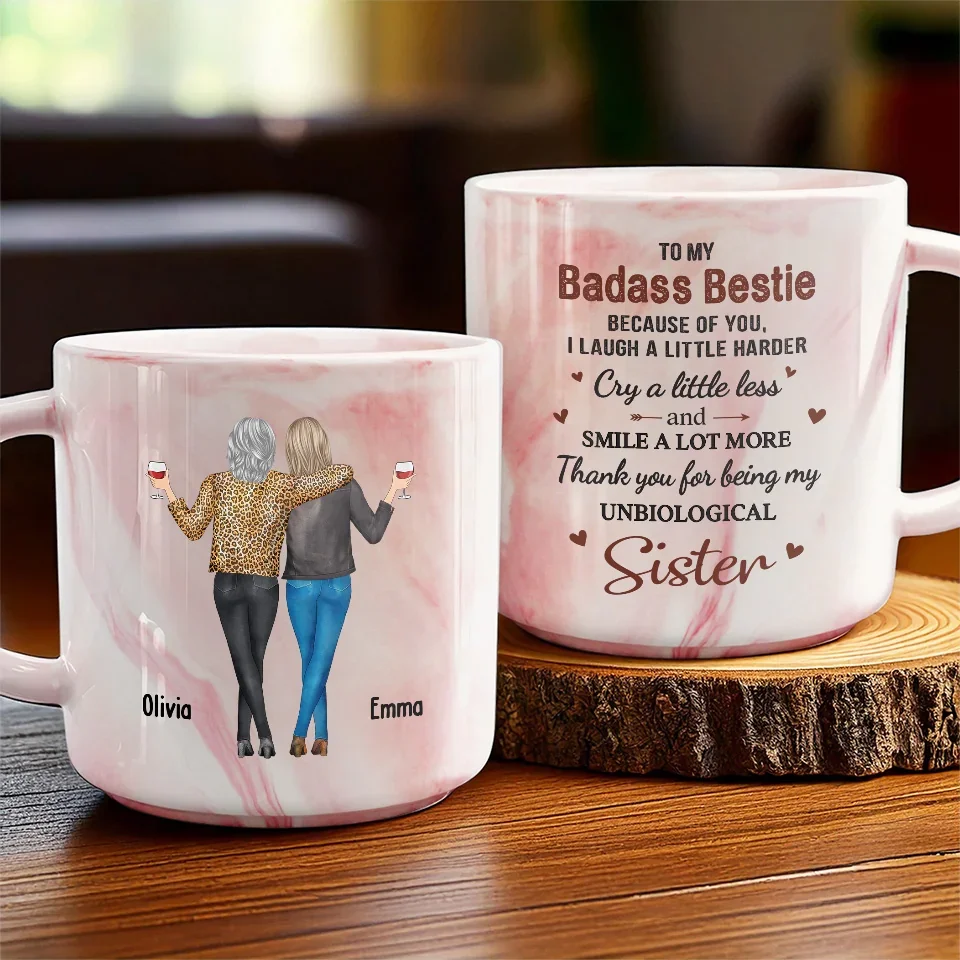 Thank You For Being My Unbiological Sister - Bestie Personalized Custom Marble Mug - Gift For Best Friends, BFF, Sisters - Image 3