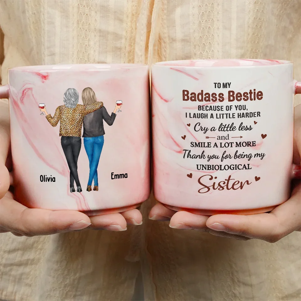 Thank You For Being My Unbiological Sister - Bestie Personalized Custom Marble Mug - Gift For Best Friends, BFF, Sisters - Image 4