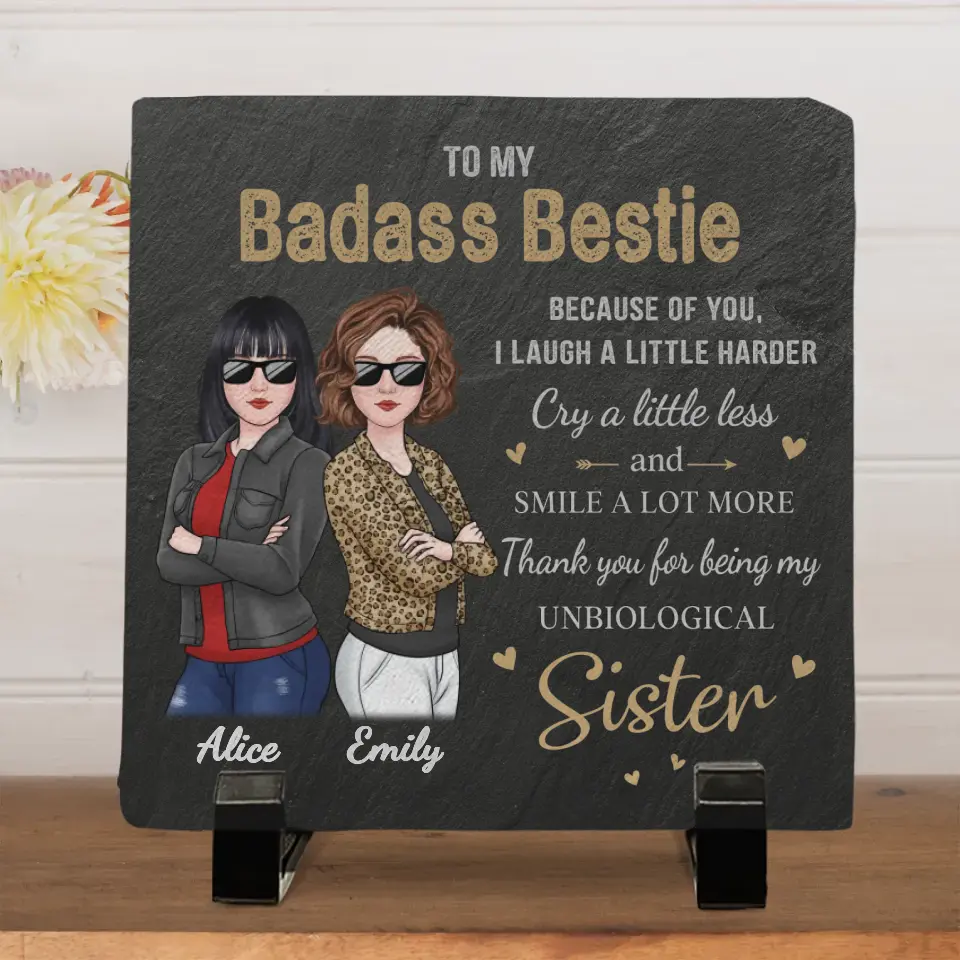 Thank You For Being My Unbiological Sister - Bestie Personalized Custom Square Shaped Stone With Stand - Gift For Best Friends, BFF, Sisters - Image 2