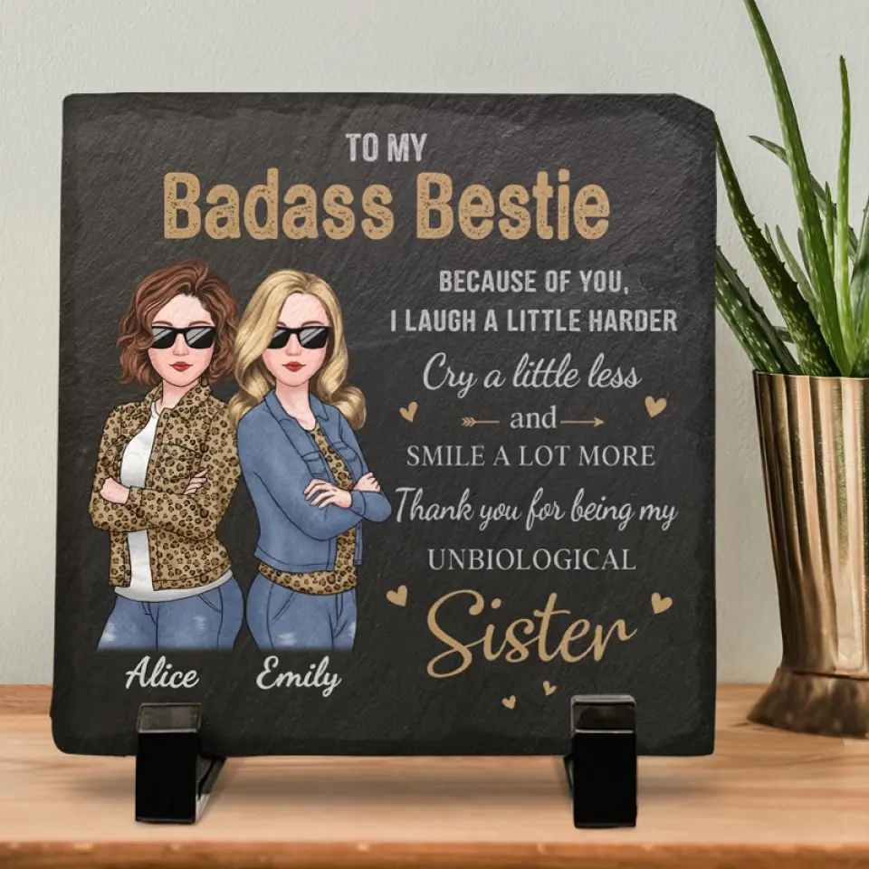 Thank You For Being My Unbiological Sister - Bestie Personalized Custom Square Shaped Stone With Stand - Gift For Best Friends, BFF, Sisters - Image 3