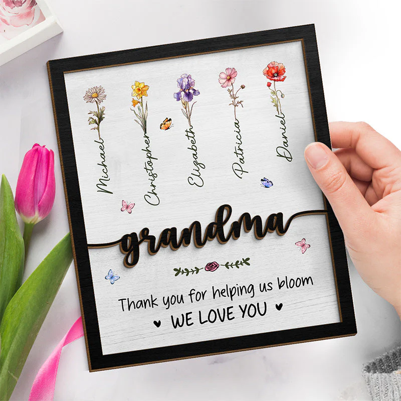 Thank You For Helping Us Bloom - Family Personalized Custom 2-Layered Wooden Plaque With Stand - House Warming Gift For Mom, Grandma - Image 2