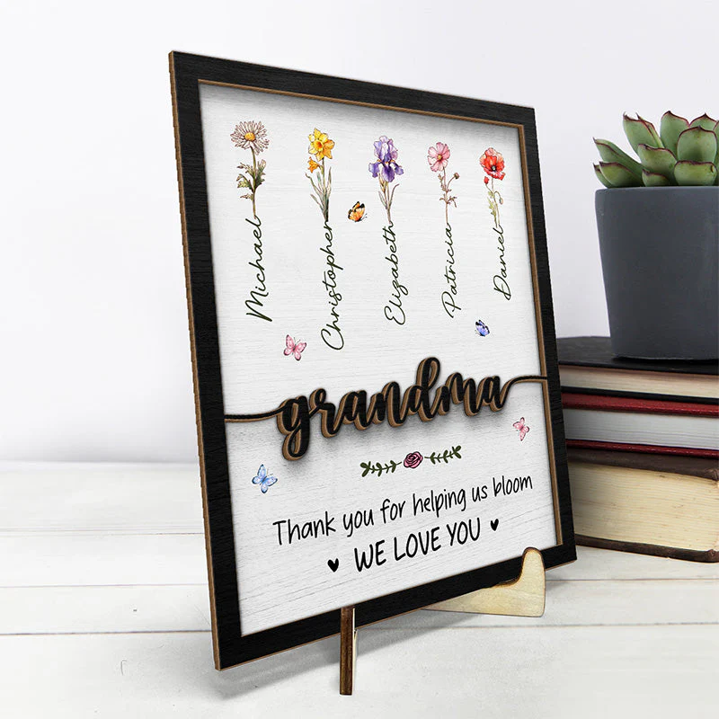Thank You For Helping Us Bloom - Family Personalized Custom 2-Layered Wooden Plaque With Stand - House Warming Gift For Mom, Grandma - Image 3