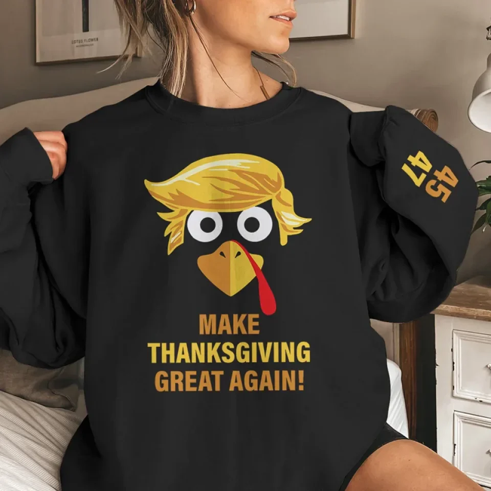 Thankful Today And Every Day - US Elections Unisex Sweatshirt With Design On Sleeve - Image 3