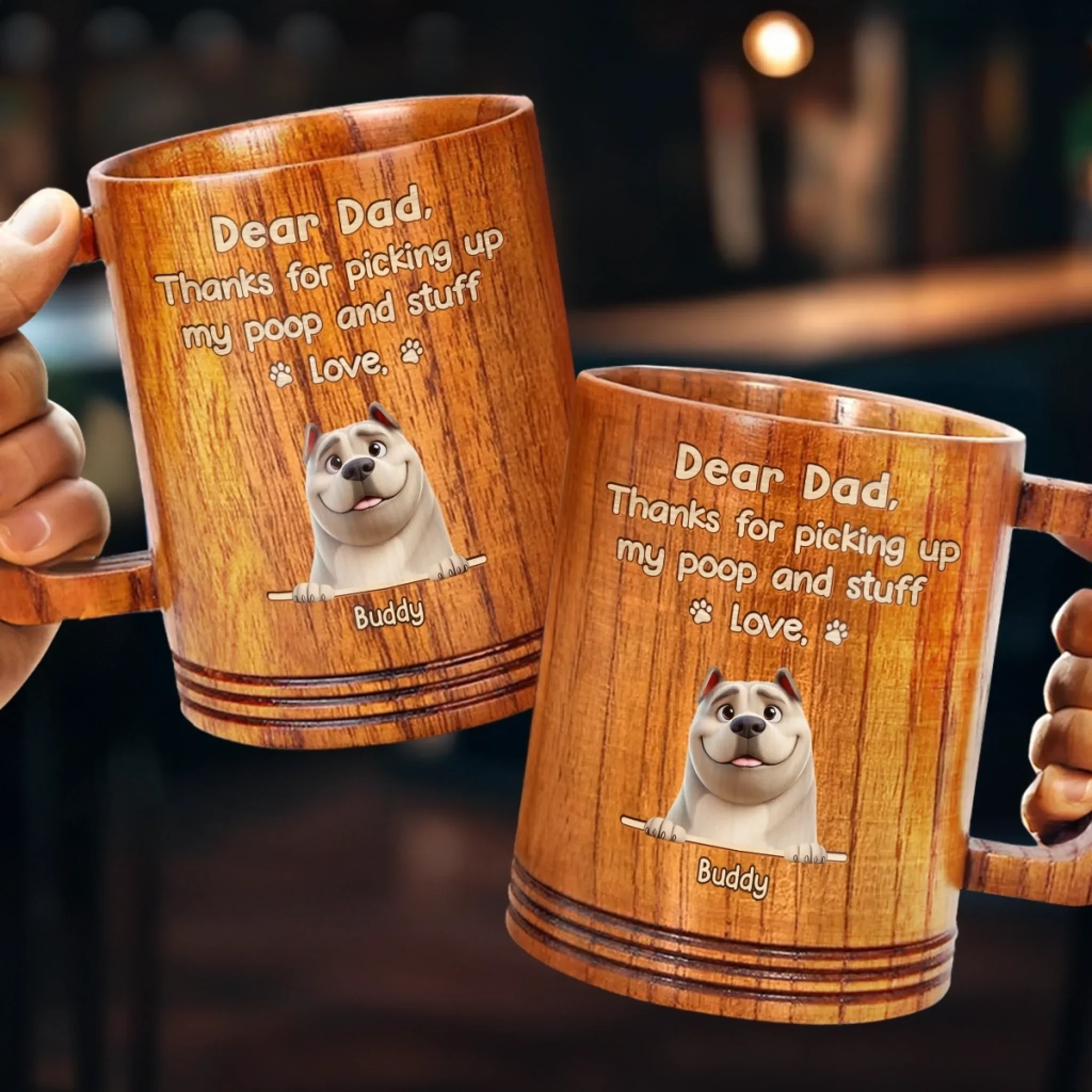 Thanks For Picking Up My Poop. Love Ya - Dog Personalized Custom Wooden Mug - Father's Day,  Gift For Dad, Pet Owners, Pet Lovers - Image 3