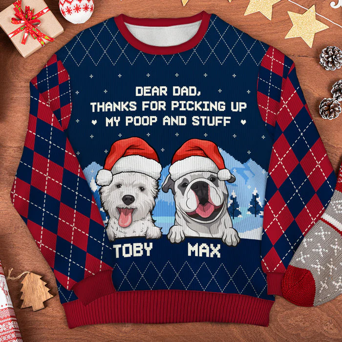 Thanks For Picking Up My Stuff - Personalized Custom Unisex Ugly Christmas Sweatshirt, Wool Sweatshirt, All-Over-Print Sweatshirt - Gift For Dog Lovers, Pet Lovers, Christmas Gift - Image 3