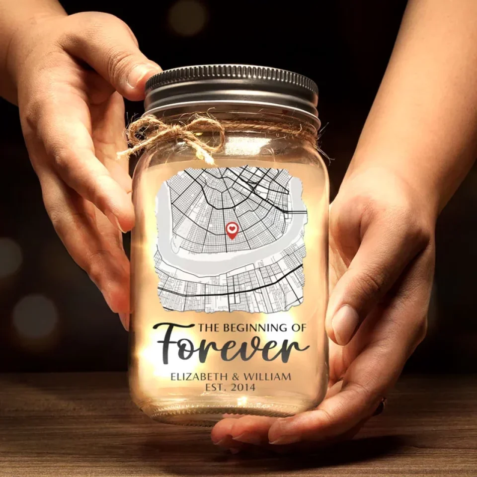 The Beginning Of Forever - Couple Personalized Custom Mason Jar Light - Gift For Couple, Husband Wife, Anniversary - Image 3