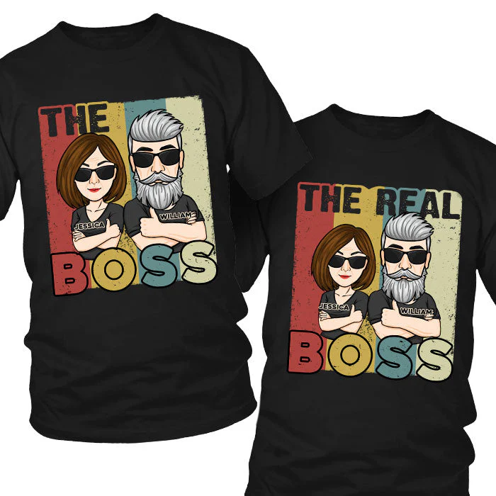 The Boss & The Real Boss - Personalized Matching Couple T-Shirt - Gift For Couple, Husband Wife, Anniversary, Engagement, Wedding, Marriage Gift - Image 2