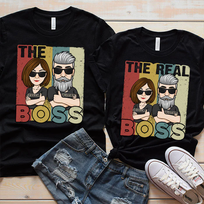 The Boss & The Real Boss - Personalized Matching Couple T-Shirt - Gift For Couple, Husband Wife, Anniversary, Engagement, Wedding, Marriage Gift - Image 3