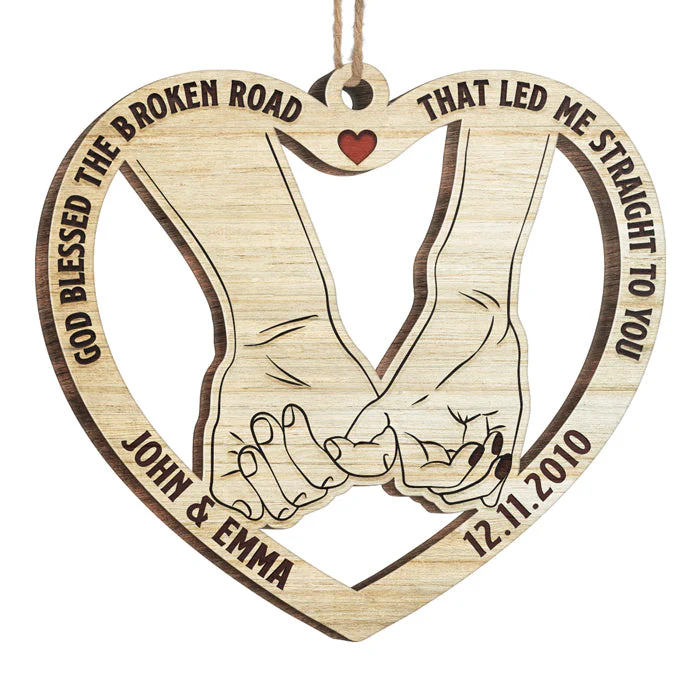 The Broken Road That Led Me Straight To You - Personalized Custom Heart Shaped Wood Christmas Ornament - Gift For Couple, Husband Wife, Anniversary, Engagement, Wedding, Marriage Gift, Christmas Gift - Image 2
