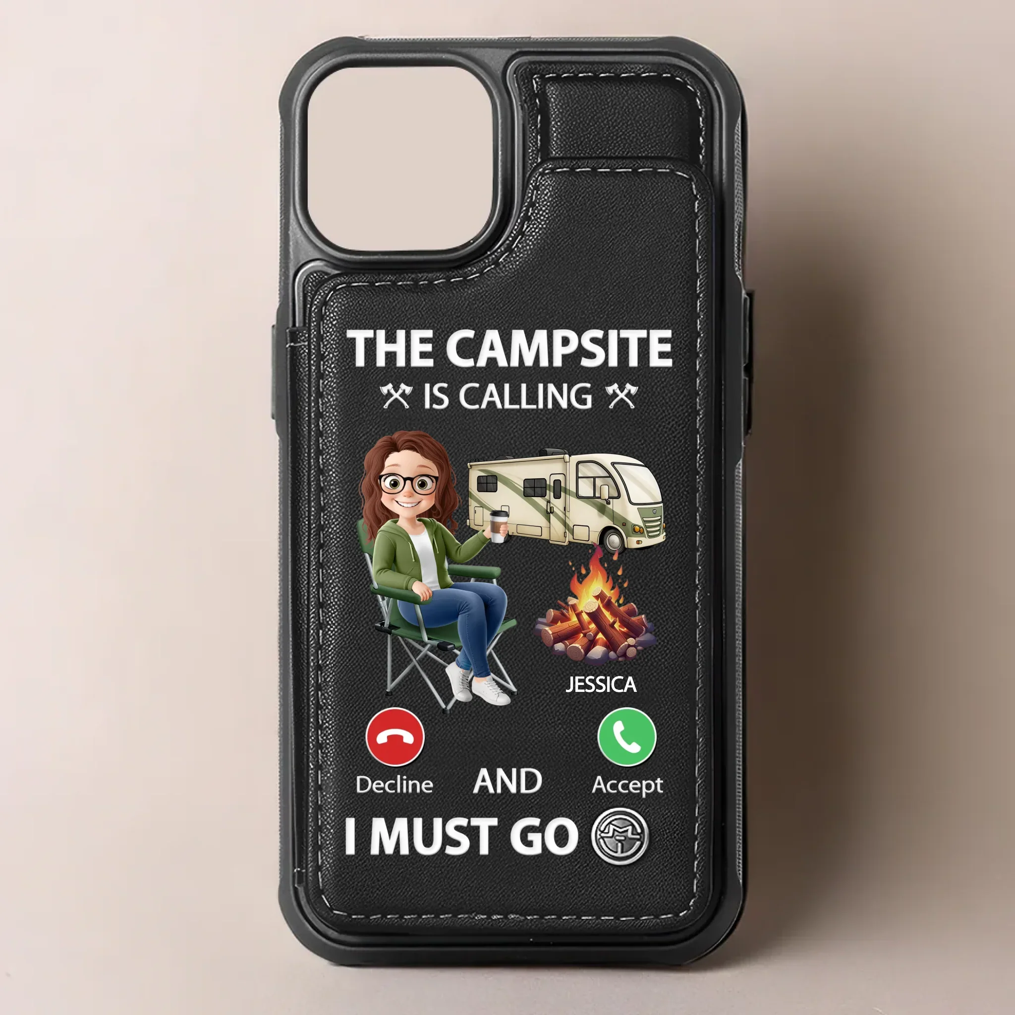 The Campsite Is Calling - Camping Personalized Custom Leather Flip Wallet Phone Case - Gift For Camping Lovers - Image 2