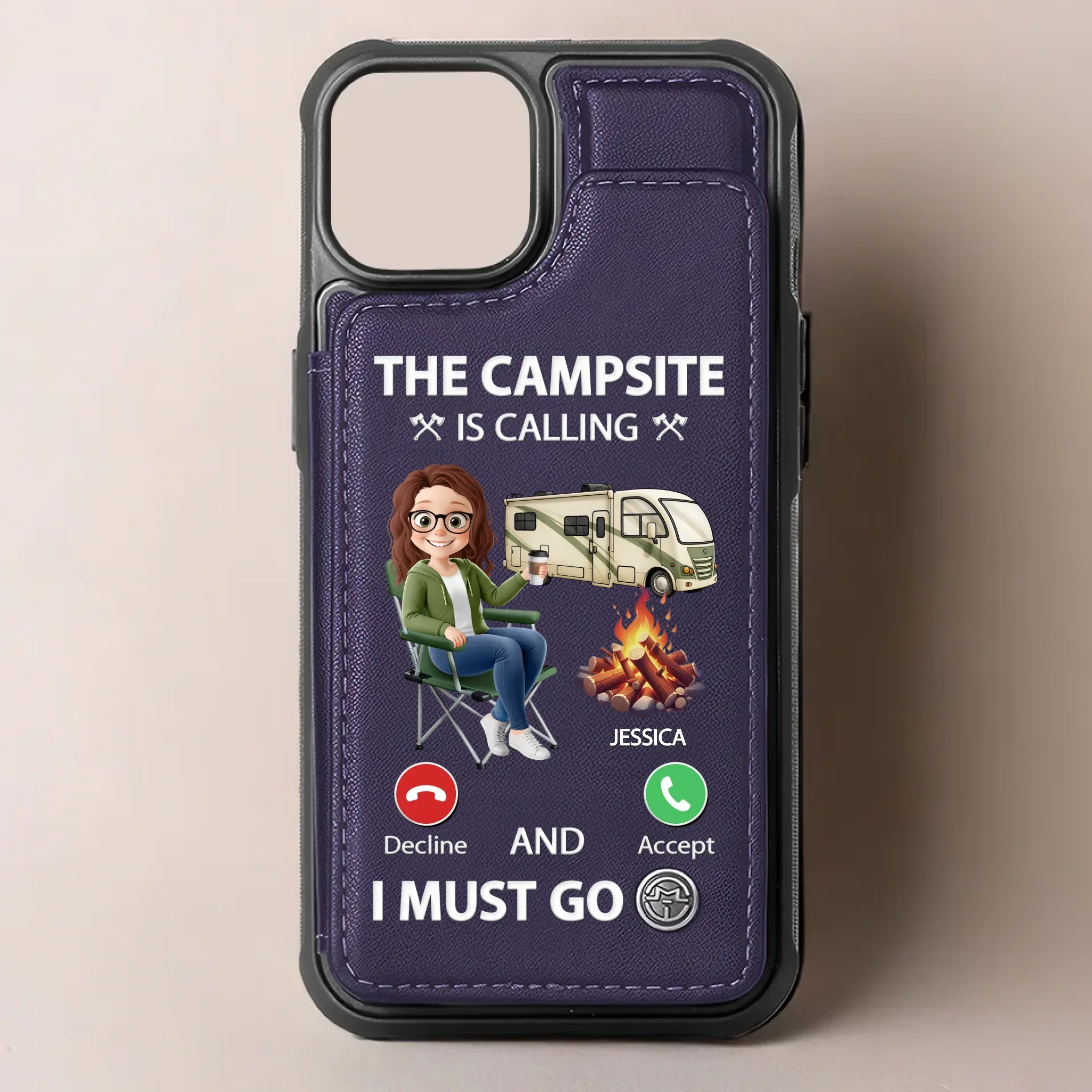 The Campsite Is Calling - Camping Personalized Custom Leather Flip Wallet Phone Case - Gift For Camping Lovers - Image 4