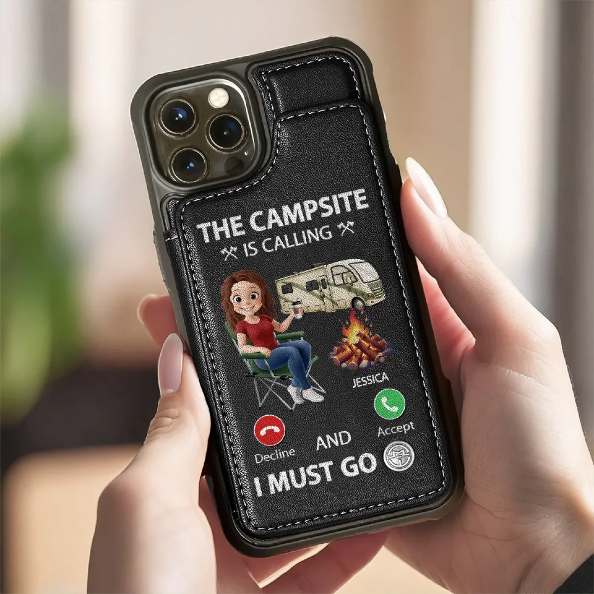 The Campsite Is Calling - Camping Personalized Custom Leather Flip Wallet Phone Case - Gift For Camping Lovers - Image 6