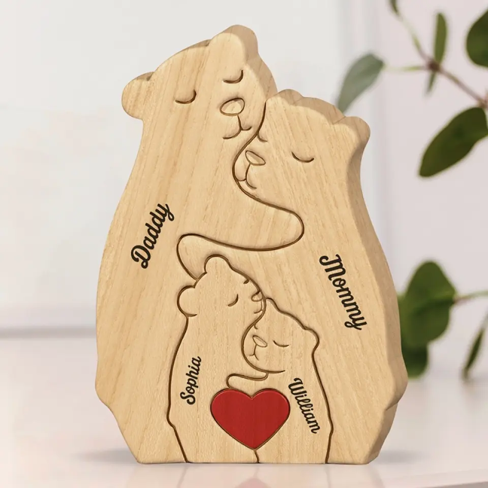 The Family Is One Of Nature’s Masterpieces - Family Personalized Custom Bear Shaped Wooden Art Puzzle - Wooden Pet Carvings, Wood Sculpture Table Ornaments, Carved Wood Decor - Gift For Family Members - Image 4