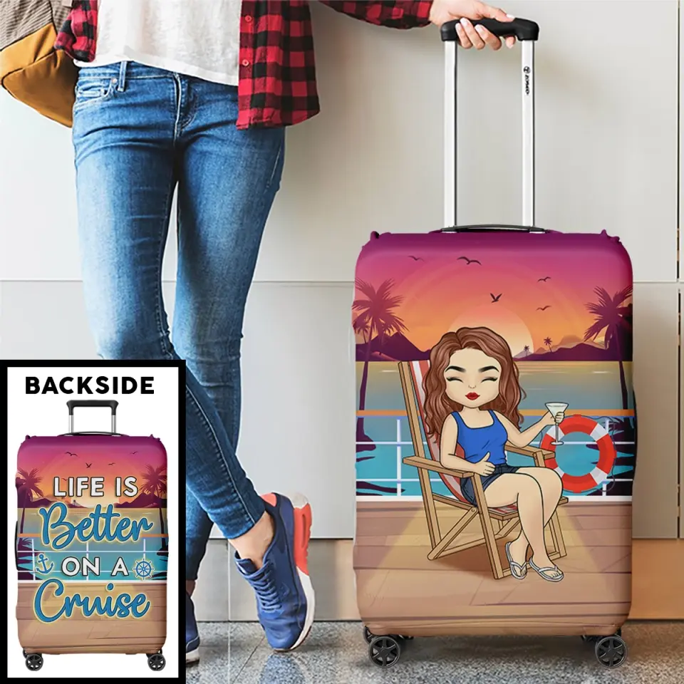 The Girl Who Loves Cruising - Travel Personalized Custom Luggage Cover - Holiday Vacation Gift, Gift For Adventure Travel Lovers - Image 4
