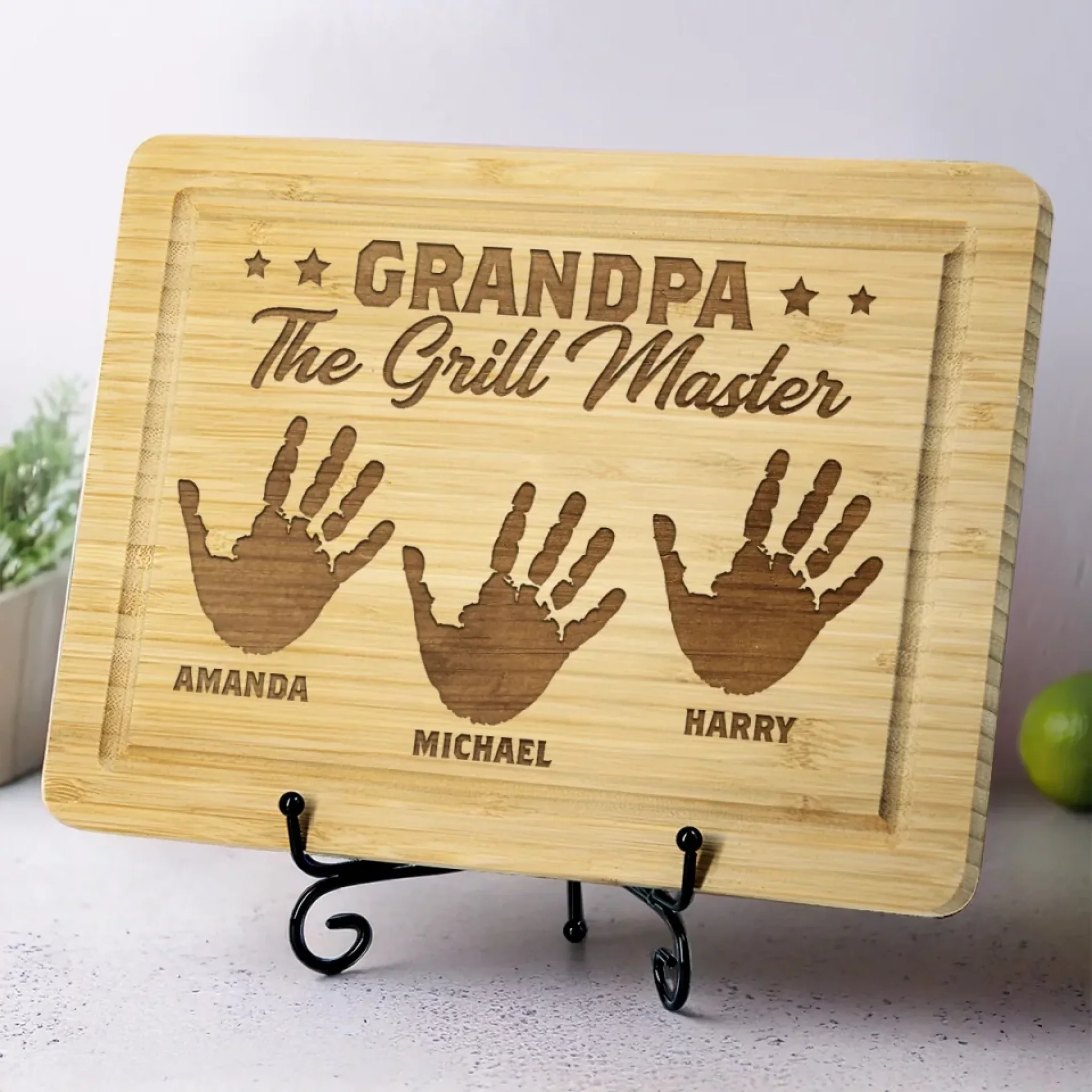 The Grill Master - Family Personalized Custom Engraved Wooden Cutting Board - Father's Day, Gift For Dad, Grandpa
