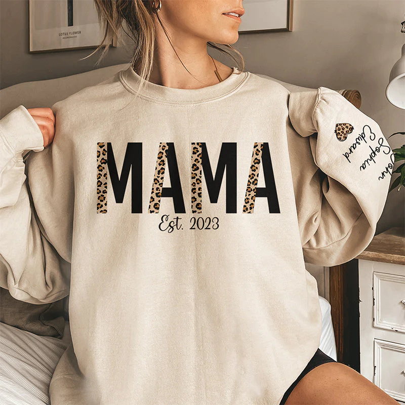 The Happiest Mama - Family Personalized Custom Unisex Sweatshirt With Design On Sleeve - Birthday Gift For Mom, Grandma - Image 2