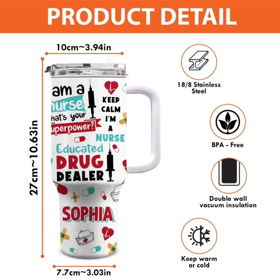 The Heart Of Healthcare - Nurse Personalized Custom 40 Oz Stainless Steel Tumbler With Handle - Appreciation, Thank You Gift, Nurse Life - Image 4