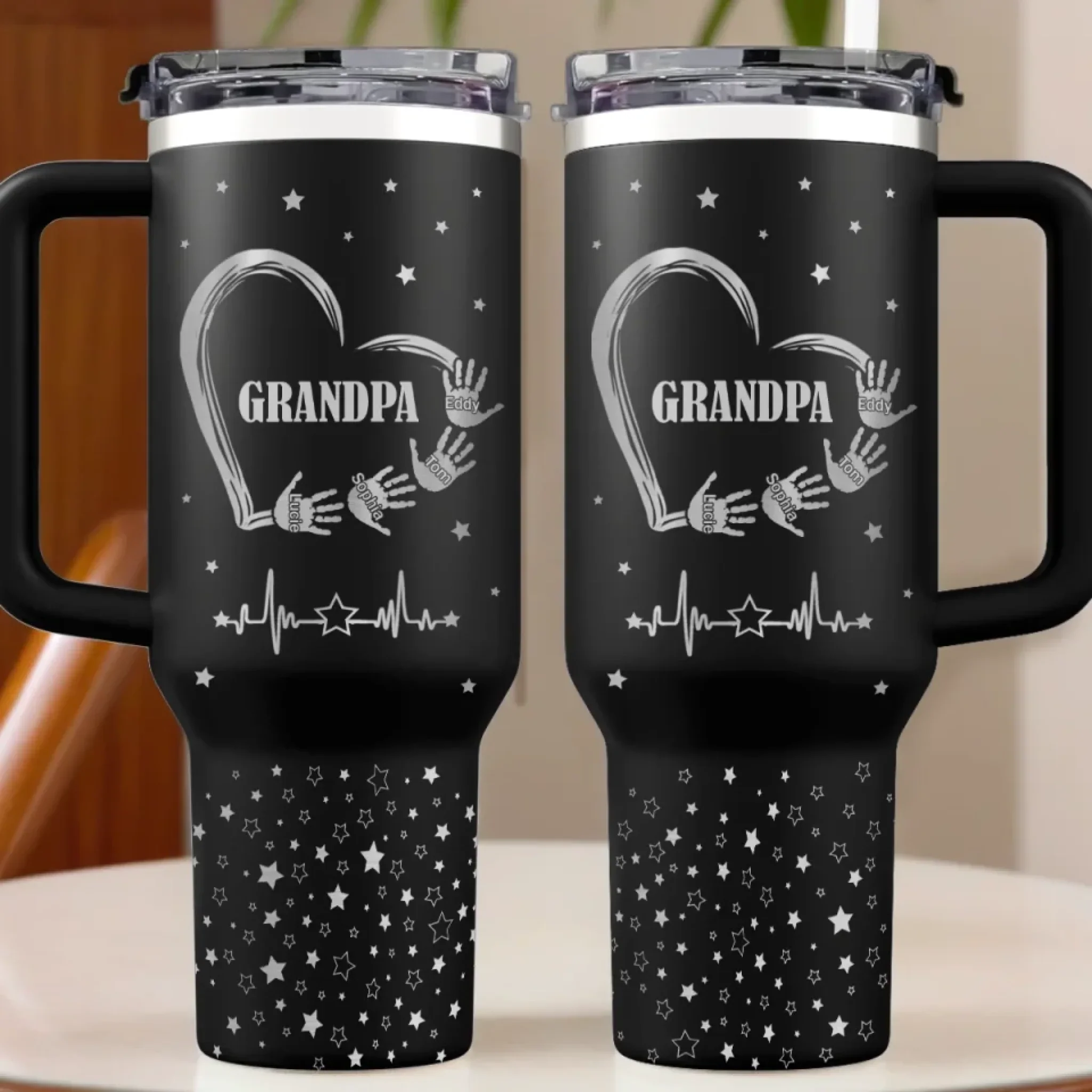 The Heart Of Our Family - Family Personalized Custom Engraved 40oz Tumbler With Handle - Father's Day, Gift For Dad, Grandpa - Image 4