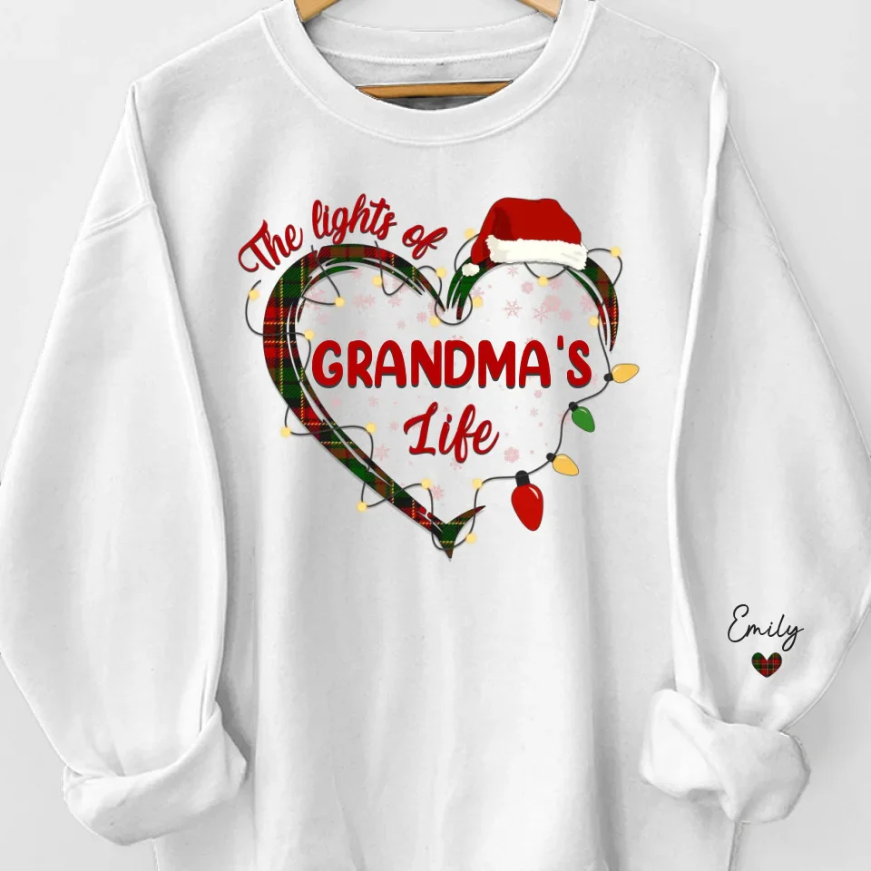 The Lights Of Grandma's Life - Family Personalized Custom Unisex Sweatshirt With Design On Sleeve - Christmas Gift For Mom, Grandma - Image 2