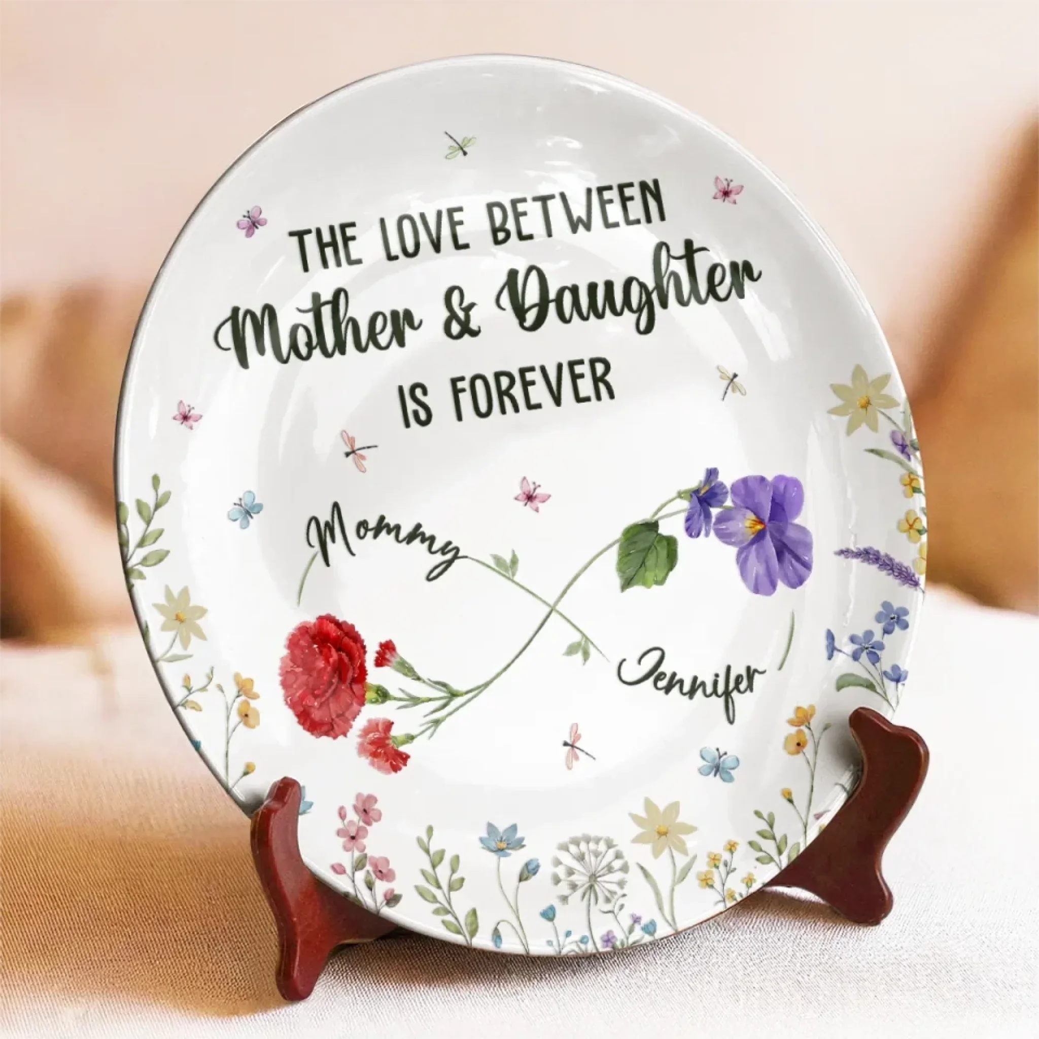 The Love Between Mother & Daughter Is Forever - Family Personalized Custom Ceramic Plate - Mother's Day, Gift For Mom, Daughter - Image 3