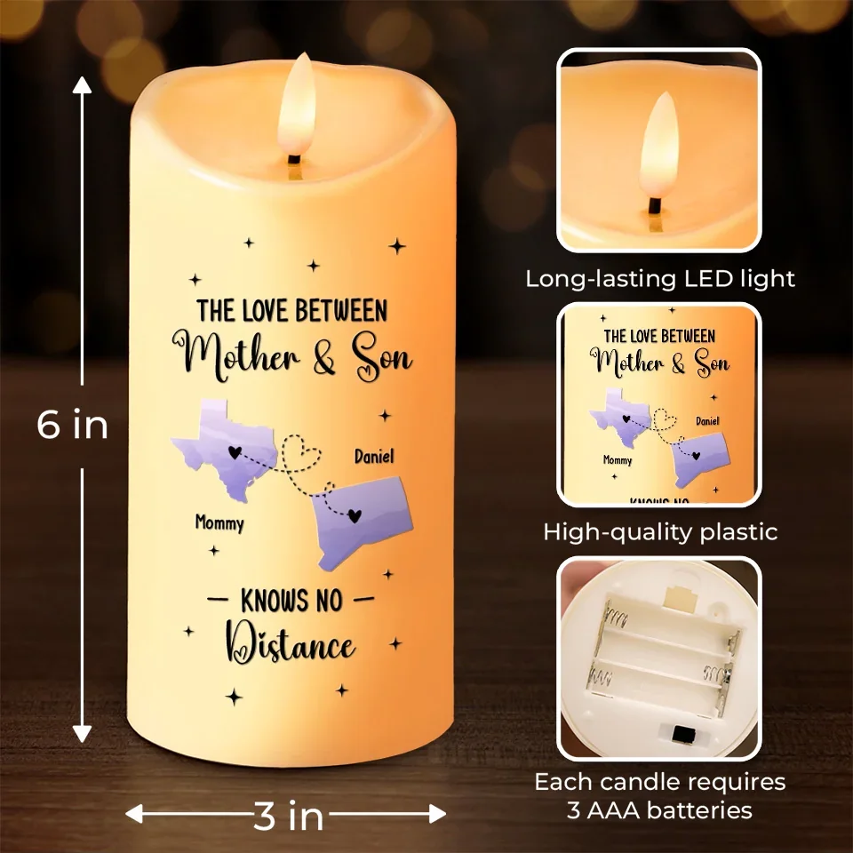 The Love Between Us Knows No Distance - Family Personalized Custom LED Candle - Christmas Gift For Mom, Daughter, Son - Image 4